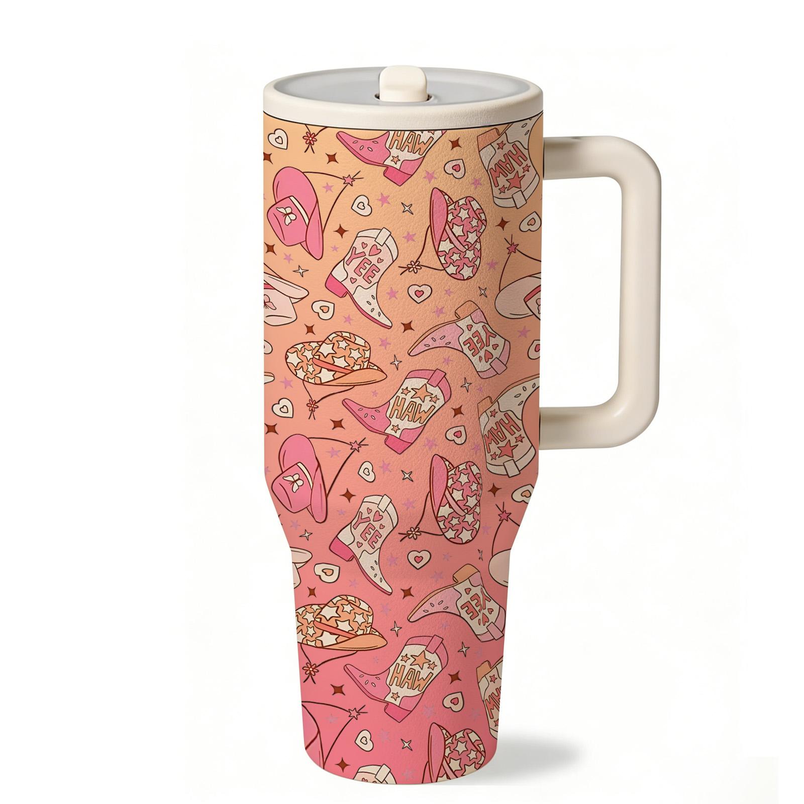 1 Pc 40oz Western Cowgirl Insulated Mug Tumbler, Cowboy Style Thermal Cup With Handle, Double Wall Stainless Steel, Stainless Steel Drinkware, Leak Proof For Hot Cold Drinks, Keep Warm 12 Hours Cold 24 Hours, Western Aesthetic Gift For Women Men