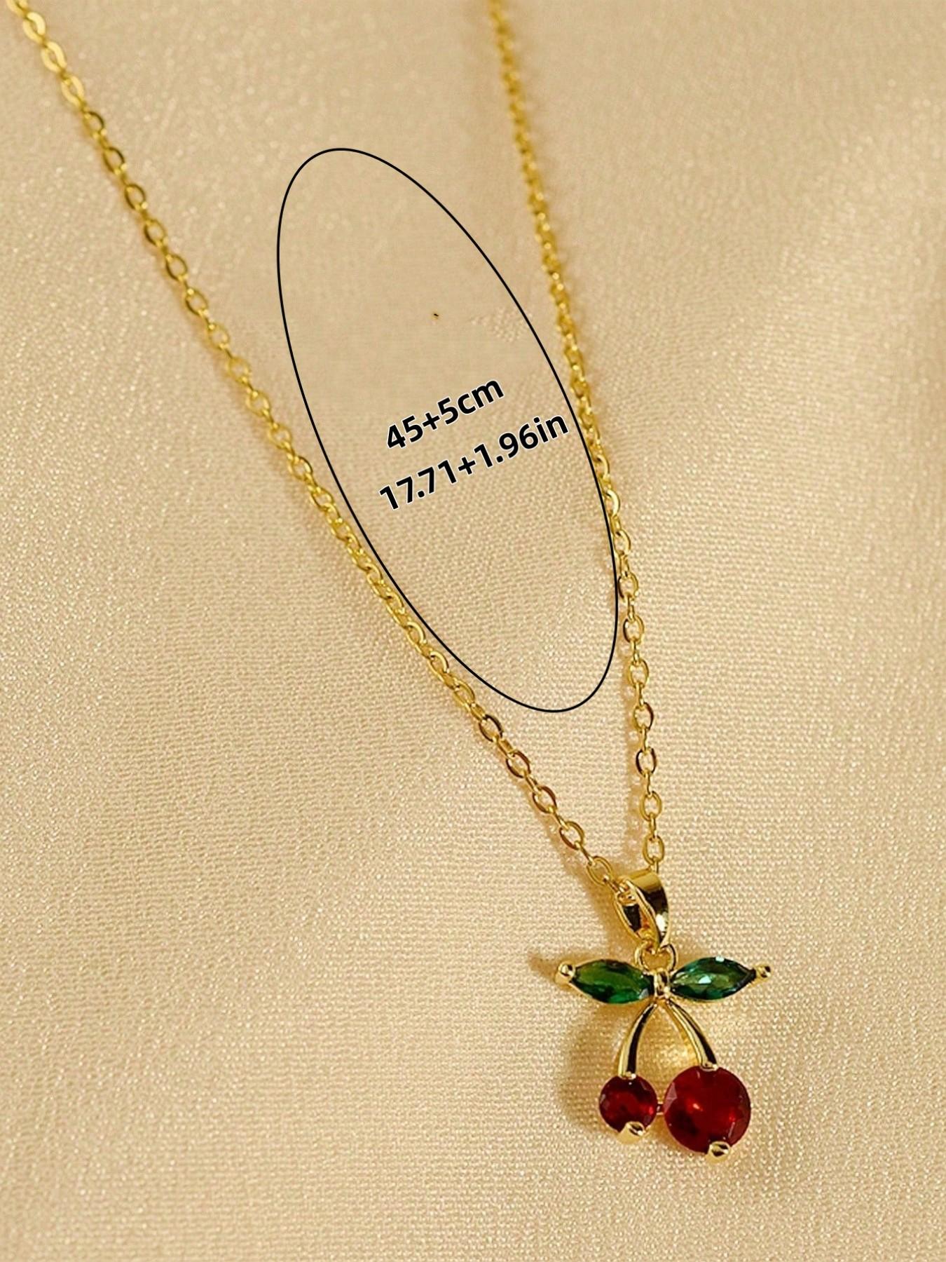 Cute Fashion Crystal Cherry Copper Pendant Stainless Steel Necklace, Valentine's Day Gift Jewelry for Women, All Seasons Wear