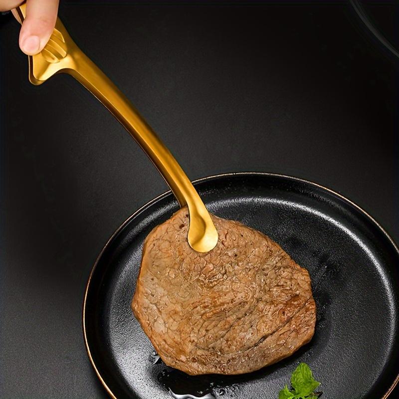 2pcs Stainless Steel Barbecue Tongs, Silver Color and, Pointed and Round Tips, Korean Cuisine Food Clips, Bread Dessert Steak Grill Meat Clippers