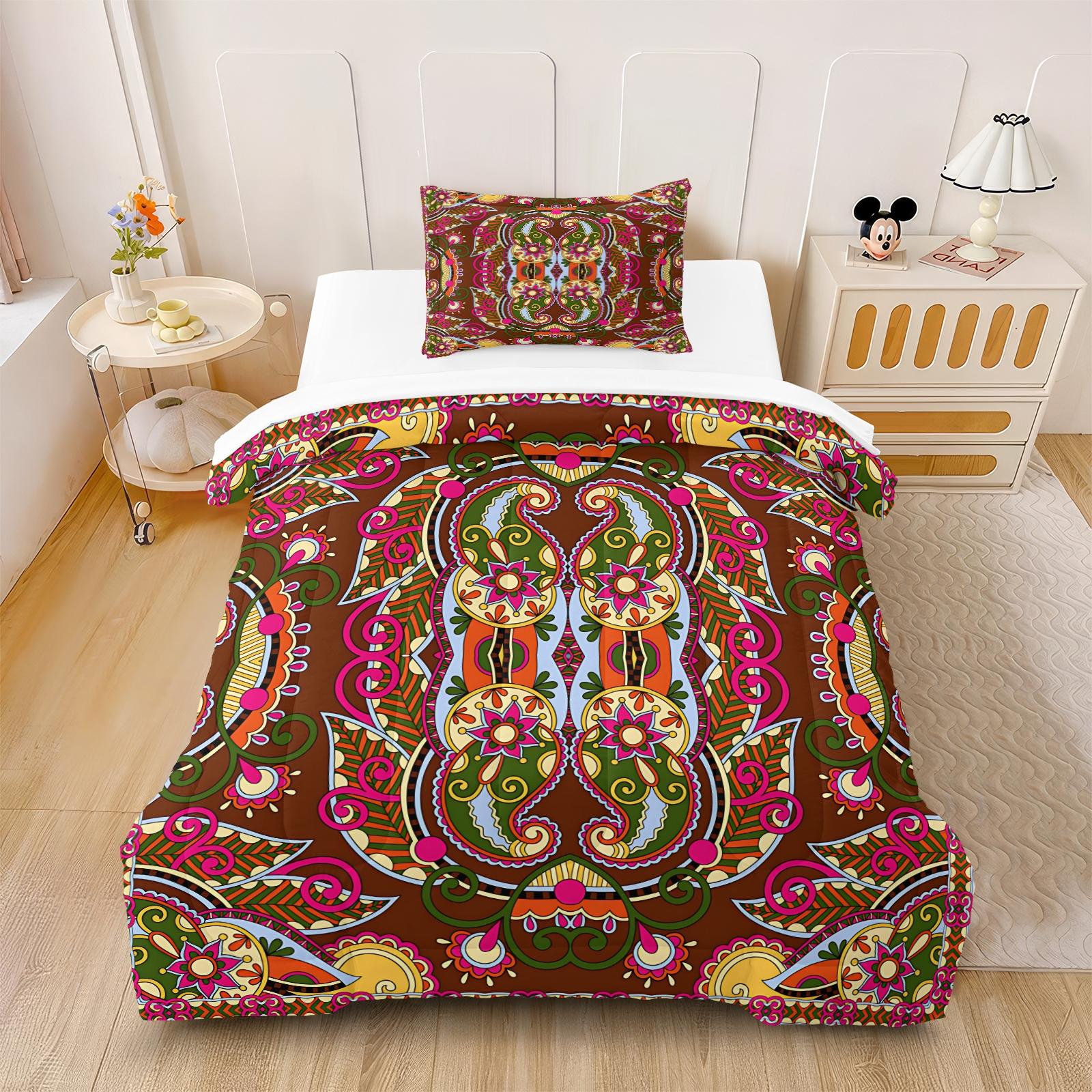 2/3 Pcs Boho Paisley Print Comforter Set, Vintage Ethnic Bedding Set, Soft Warm Lightweight with Vivid Digital Print, Fade Resistant, Ideal for Bedroom Dorm Guest Room Decor, All Season Use