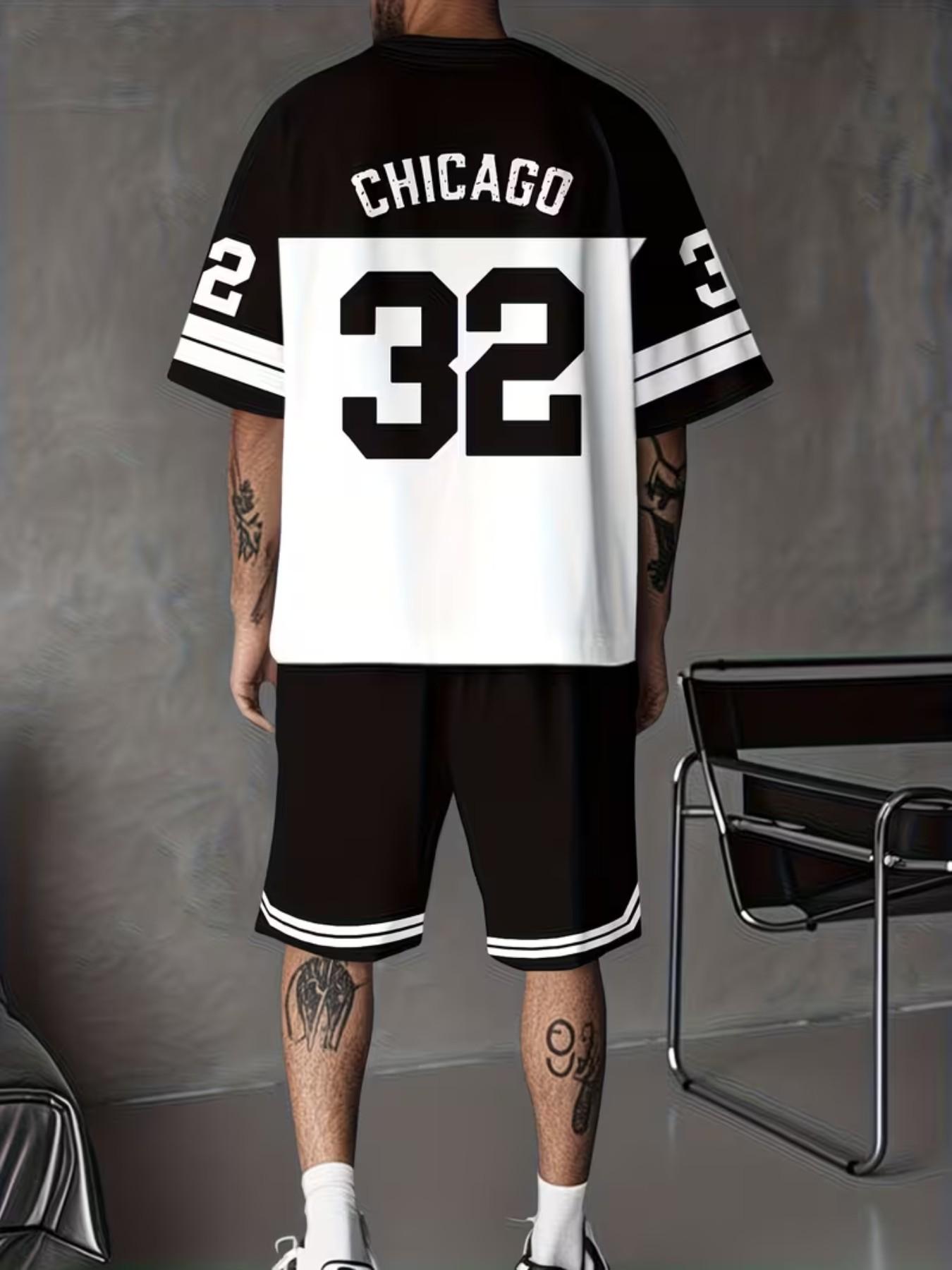 Men's Casual T-Shirt Set, Round Neck Short Sleeve and Shorts, Bold '32' Number Pattern, Breathable Regular Fit for Daily and Formal Wear
