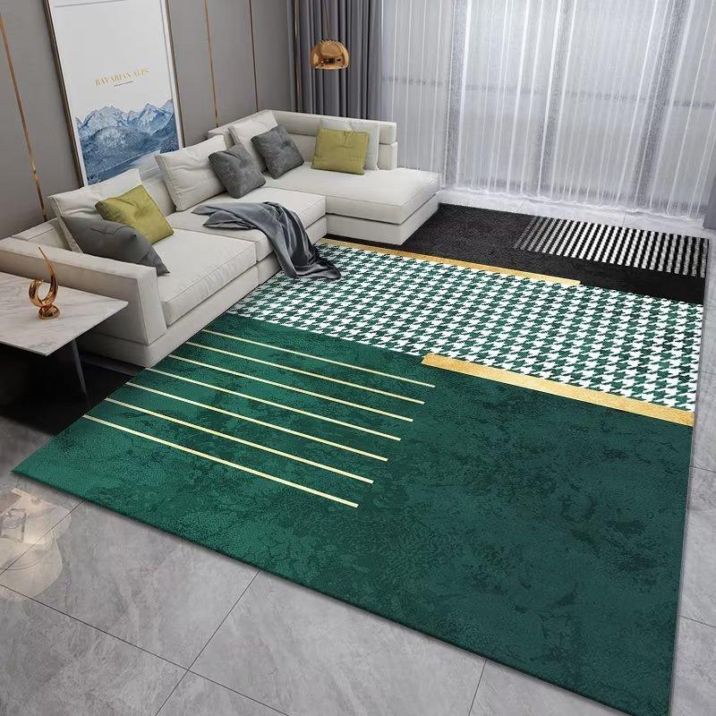Luxury Emerald Green Gold Geometric Marble Flannel Area Rug - Modern Abstract Line Pattern Soft Mat for Living Room, Non-Slip Home Decor#EmeraldGreenRug #GoldGeometricMat #MarbleAbstractDecor #ModernCarpet #NonSlipFlannelRug