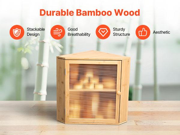 VEVOR Corner Bread Box for Kitchen Counter, Double Layer Large Capacity Bamboo Bread Storage Container, Farmhouse Wooden Breadbox for Homemade Bread, Storage Holder Bin with Acrylic Wavy Door, Natural