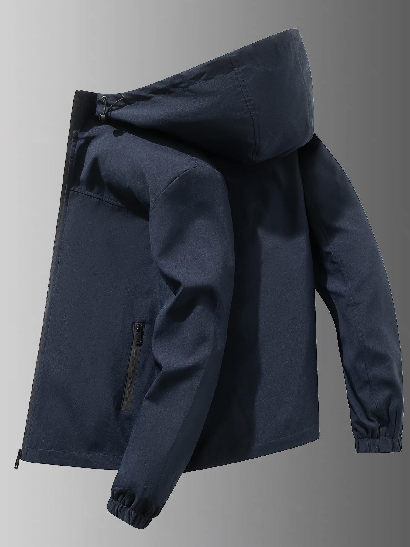 Men's Lightweight Windproof Jacket, Zipper Closure Hooded Design, Polyester Fabric, Casual Outdoor Flight Jacket Fitted