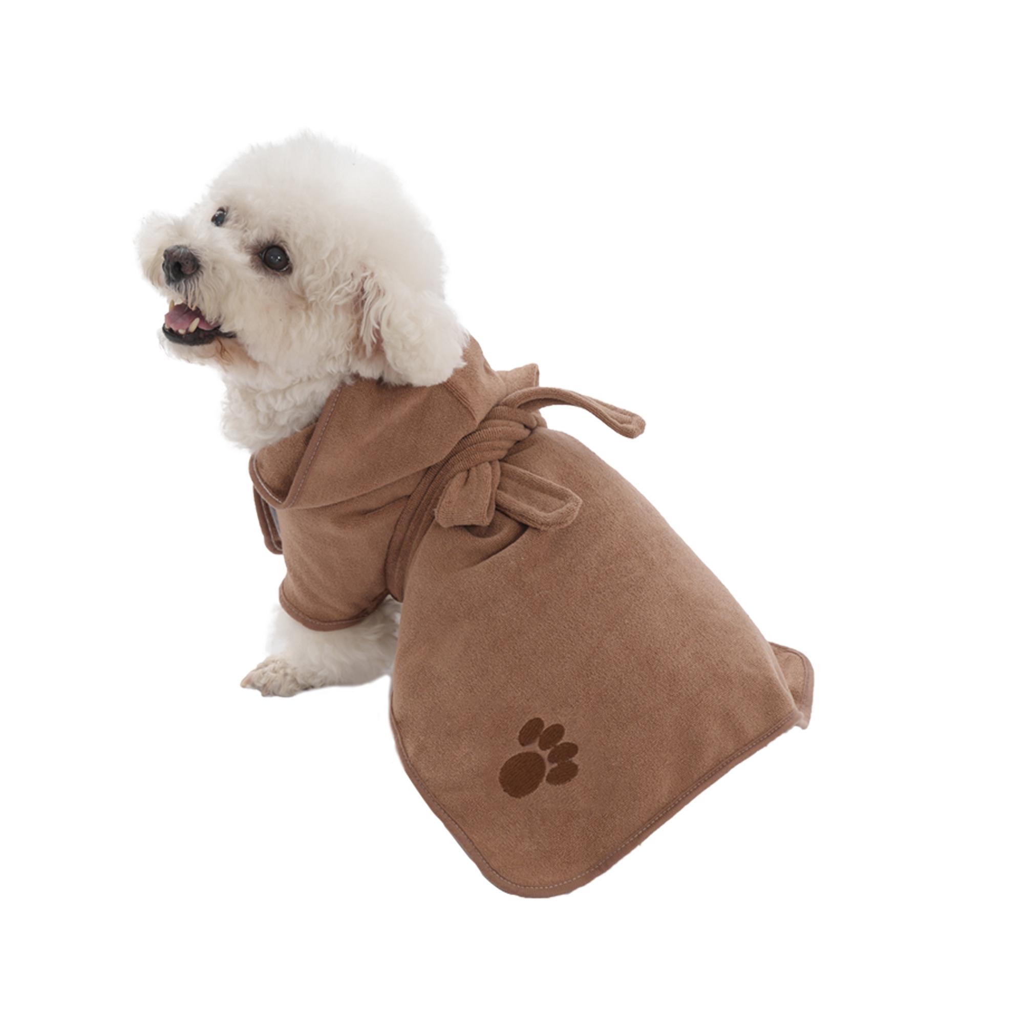 Pet Embroidered Paws Hat Bathrobe, Nylon 20% Polyester 80%, Velcro & Tie Design, Universal Absorbent Clothes for Small Medium Large Poodle Dogs Cats