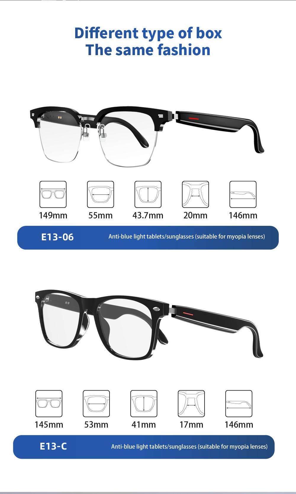 E13 Smart Glasses UV Protection Anti-Blue Light , Bluetooth Compatible for Men & Women , Multifunctional Wireless Glass fathersdaygift E13 Smart Glasses UV Protection Anti-Blue Light , Bluetooth Compatible for Men & Women , Multifunctional Wireless Glass fathersdaygift