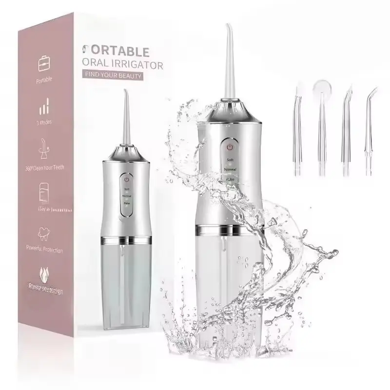 Electric Toothbrush Water Flosser, Portable Oral Irrigator, 3 Modes, 4 Nozzles, USB Charging, Portable Design, Detachable and Washable, 200ML Capacity