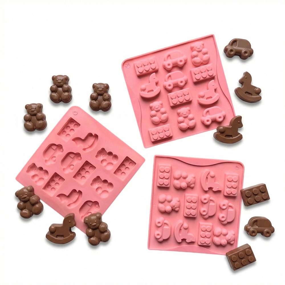 3pcs Car Horse Shape Silicone Molds, DIY Chocolate Candy Pudding Dessert Cake Decorations, Baking Cookie Insert Mold Set
