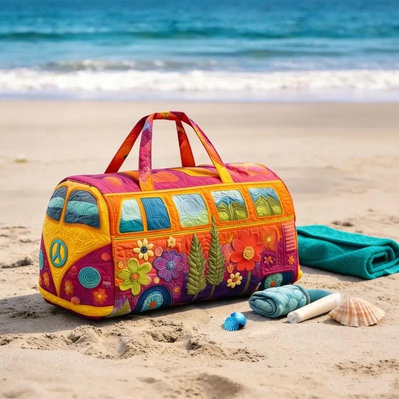 Neutral Bohemian Patchwork Weekend Travel Bag, Lightweight and Comfortable, Hippie Design, Perfect for Casual Outings and Trips