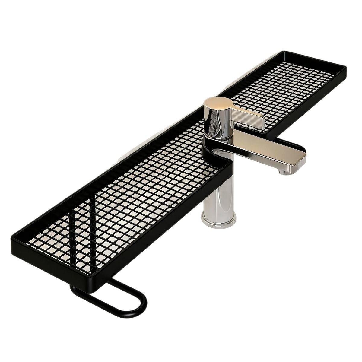 Over the Sink Shelf No Drill No Glue, Over The Sink Shelf Bathroom Organizer, No Drill Behind The Faucet Sink Organizer with U-Shaped Design, Space Saving Smart Sink Organizer Rack