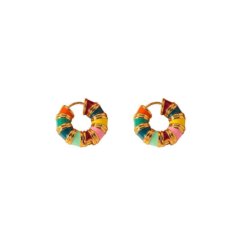 Trendy European American Ins Style Vintage Colorful Drip Earrings Unique Design Fashionable Personality Macaron Ear Jewelry