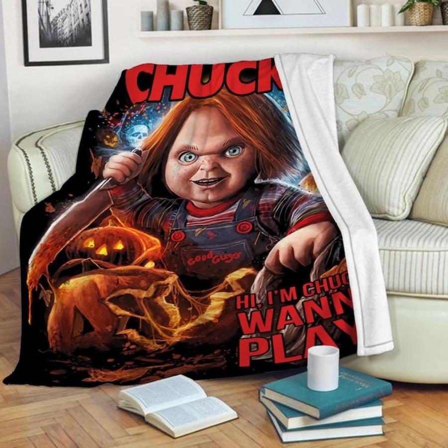 Hello Darkness My Old Friend , Horror Chuckyi Movie  Iconic Scary Character Throw, Cozy Halloween Home Decor, Myers Horror Lovers Gift Halloween Decor, Valentines Day gift Fashionable Flannel Lunch Break Blanket