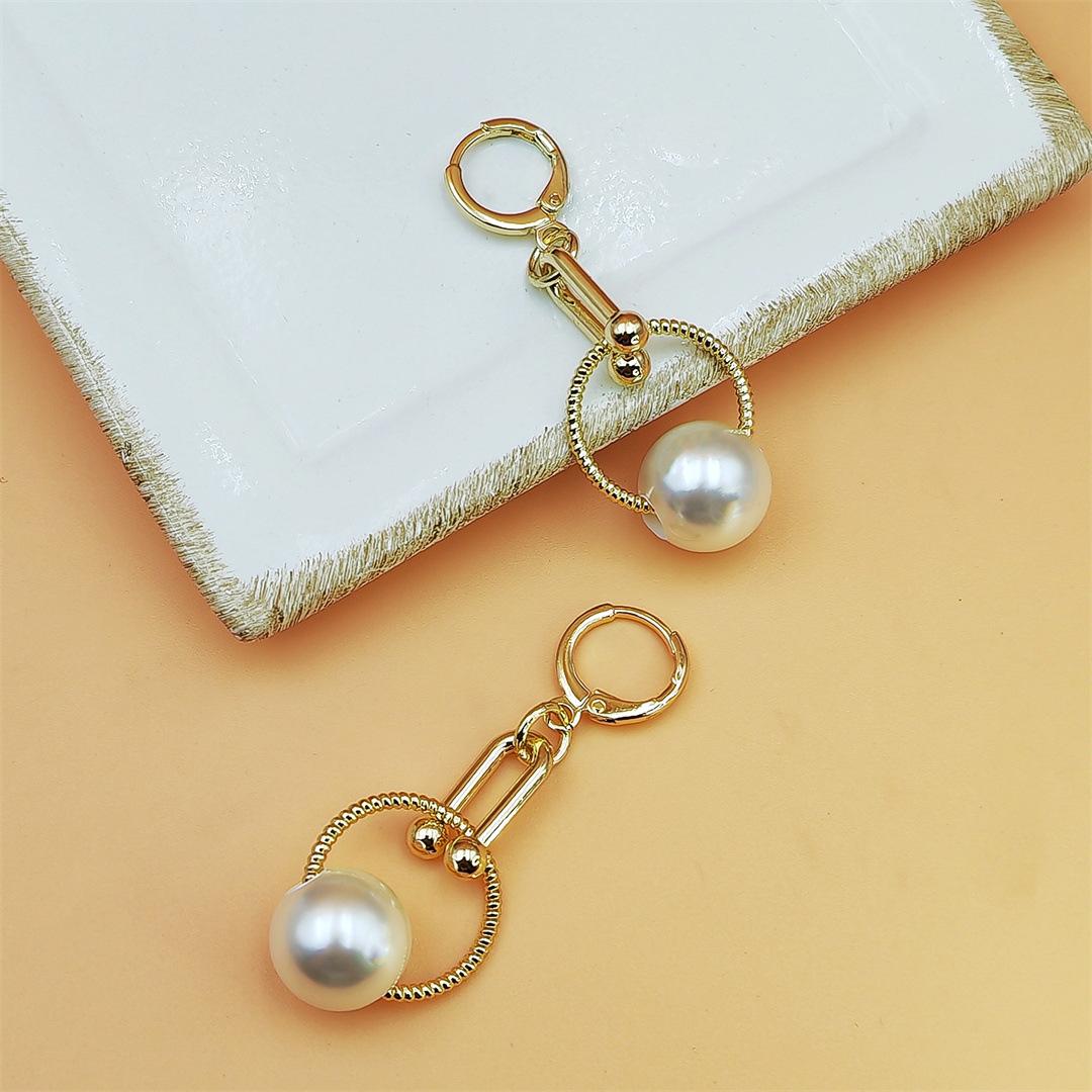 Pearl Inlaid Long Tassel Drop Earrings Geometric Hoop Design Simple Elegant Fashion Jewelry For Women