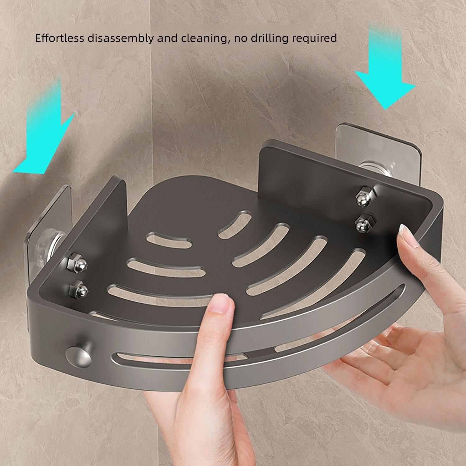 No-Drill Suction Corner Shower Rack, Rust-Resistant Abs Plastic Wall-Mounted Bathroom Organizer, Space-Saving Shower Shelf
