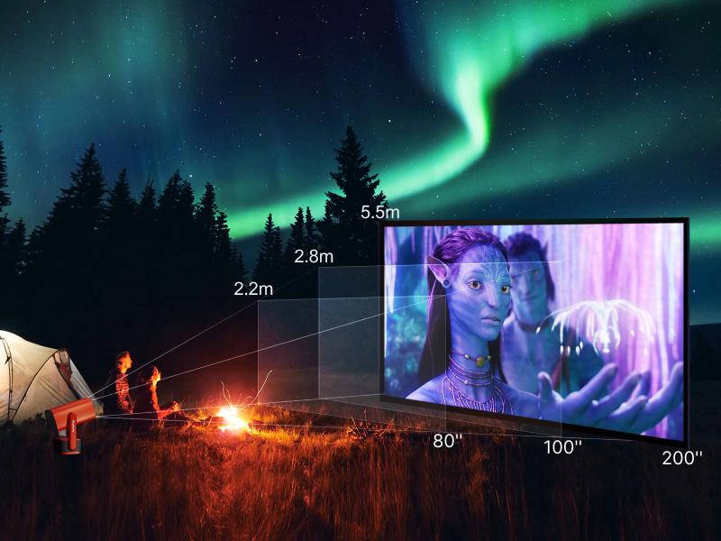 SkyEcho Portable Gimbal Projector. 270° Rotating Universal Motion Mount. Auto Focus & Keystone Correction. 4K Hardware Decoding. dual WiFi 6. Android OS. Bluetooth 5.2. Wireless Screen Mirroring & Casting.Projector for bedroom Audio