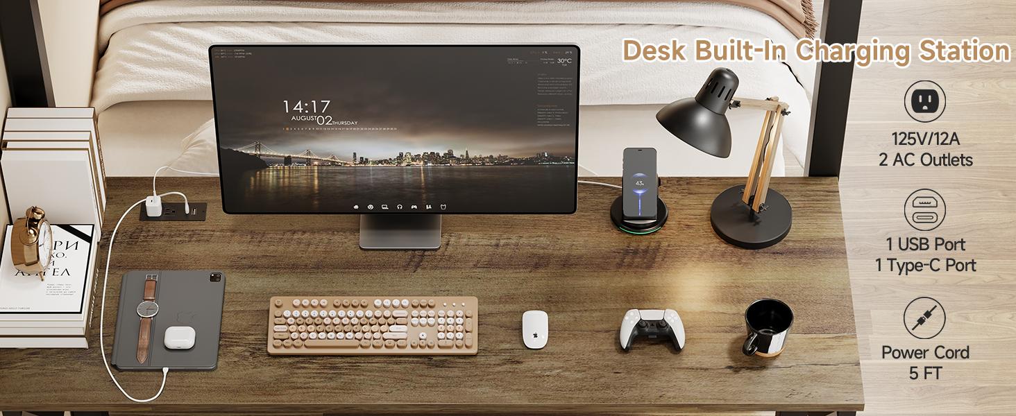 【SPRING GLOW UP】ONBRILL Bunk Bed Twin Over Twin, Metal Bunk Beds with Power Outlets & Desk, Heavy-Duty Bunkbeds Frame with Safety Guardrail & Ladders, Upper Bed with Storage Rack, No Box Spring Needed, for Juniors