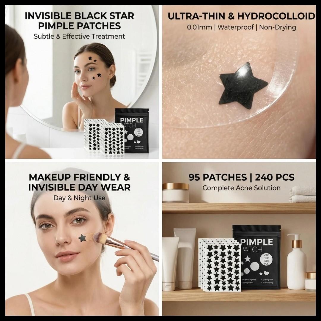 Dark Aesthetics Acne Pimple Patches, Stylish & Effective Treatment, Hypoallergenic, Invisible Dark-Style Patches, 240/480/1200pcs, for Cool Girls, Acne Clearing Products, Pimple Patch Bulk