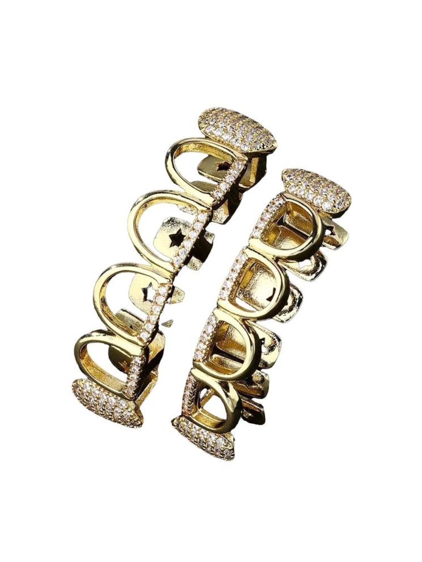 1/2 Set 6 Hollow Micro Inlaid Porcelain Teeth, Hiphop Style Unisex Dental Jewelry, Unique Punk Oral Accessories