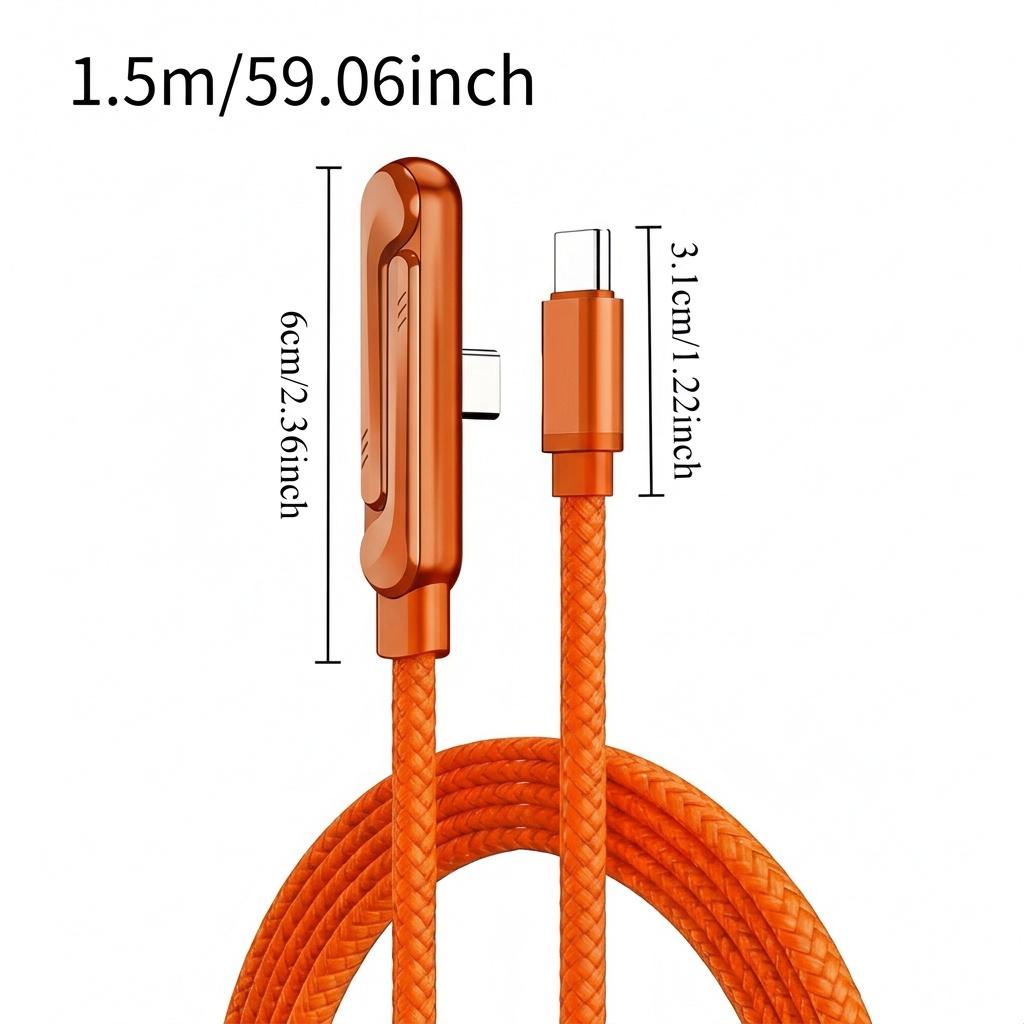 Orange  2026 Newest 240W Foldable Phone Stand Data Cable USB-C Ultra-Fast Charging Cable, 59.06-inch Charging Cable, 240W Braided Fast Charging Cable with  Phone Stand, T-Shaped Folding Design, Suitable for iPhone 15-17 Series