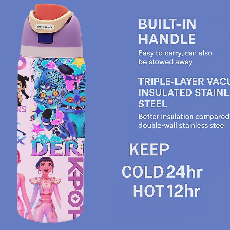 AuraCup 1pc 19/24/32oz Stainless Steel Tumbler with Lid and Straw, KPop Demon Hunters x Gen-Z Cat Vibe, Hot 12H / Cold 24H, Spooky Cat Demon Hunter Travel Cup — Perfect Gift, Valentine’s Day, Carnival Party, St. Patrick’s Day, Birthday & Festival Gifts, f