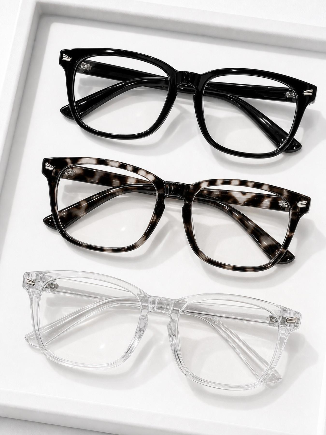 Women's PC Square Transparent Glasses, Square Frame Eyeglasses, Anti-Blue Light, Casual Style, Suitable for Office and, All Seasons