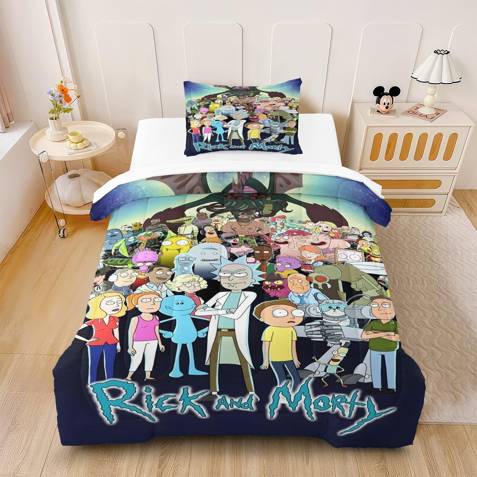 Rick and Morty Quilt Bedding Set, Soft Comfortable Durable, Includes 1 Blanket and 1 or 2 Pillowcases Without Pillows, Kids and Teens Bedroom Gift