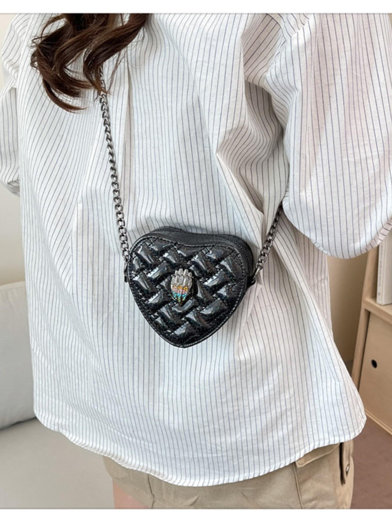 Fashion Heart Mini Bag, Sparkling Trim Design, Detachable Chain Decor, Ideal for Girls' Night Out, Stylish Evening Accessory