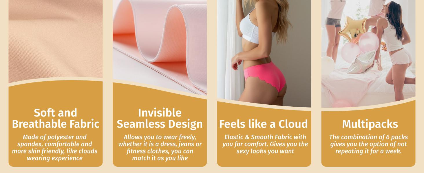 ANZERMIX Womens Seamless Laser cut Brief Panties Pack of 6