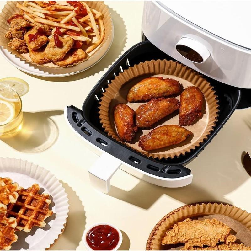 Kitchen Must-Have, 100 Pcs 6.3" Square Disposable Air Fryer Liners, Non-Stick Waterproof Oilproof, Food Grade Parchment Paper, Oven Microwave Safe, Bakeware