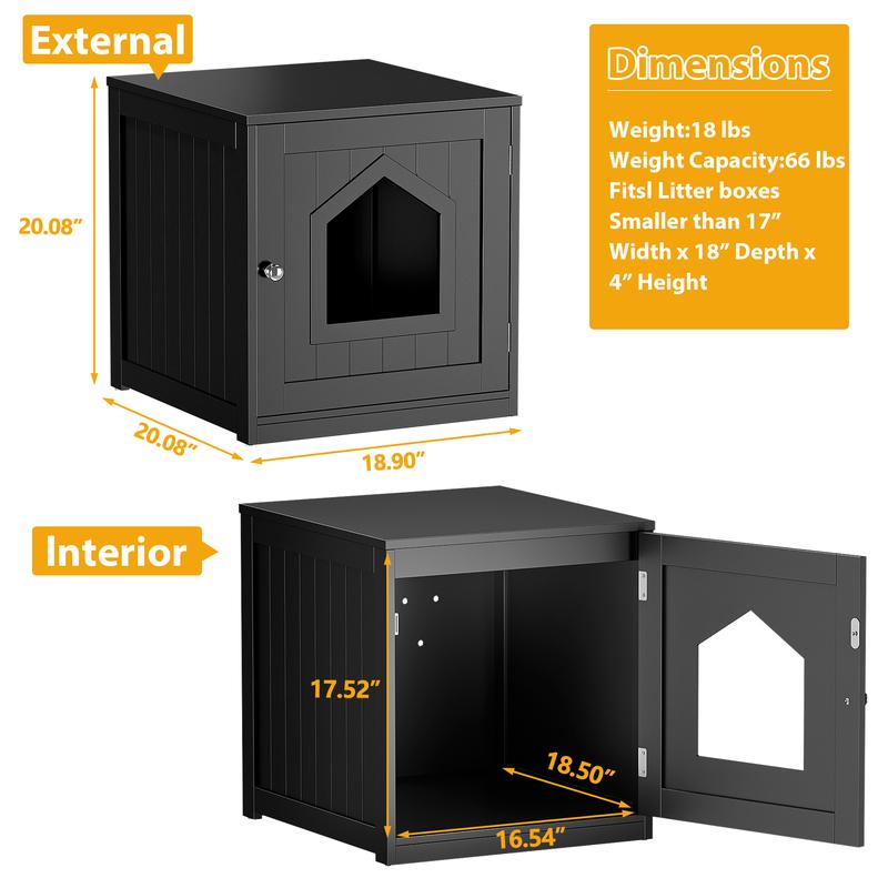 Pet Republic 20'' Black Cat Washroom Pet House Hidden Litter Box Enclosure & MDF Side Table