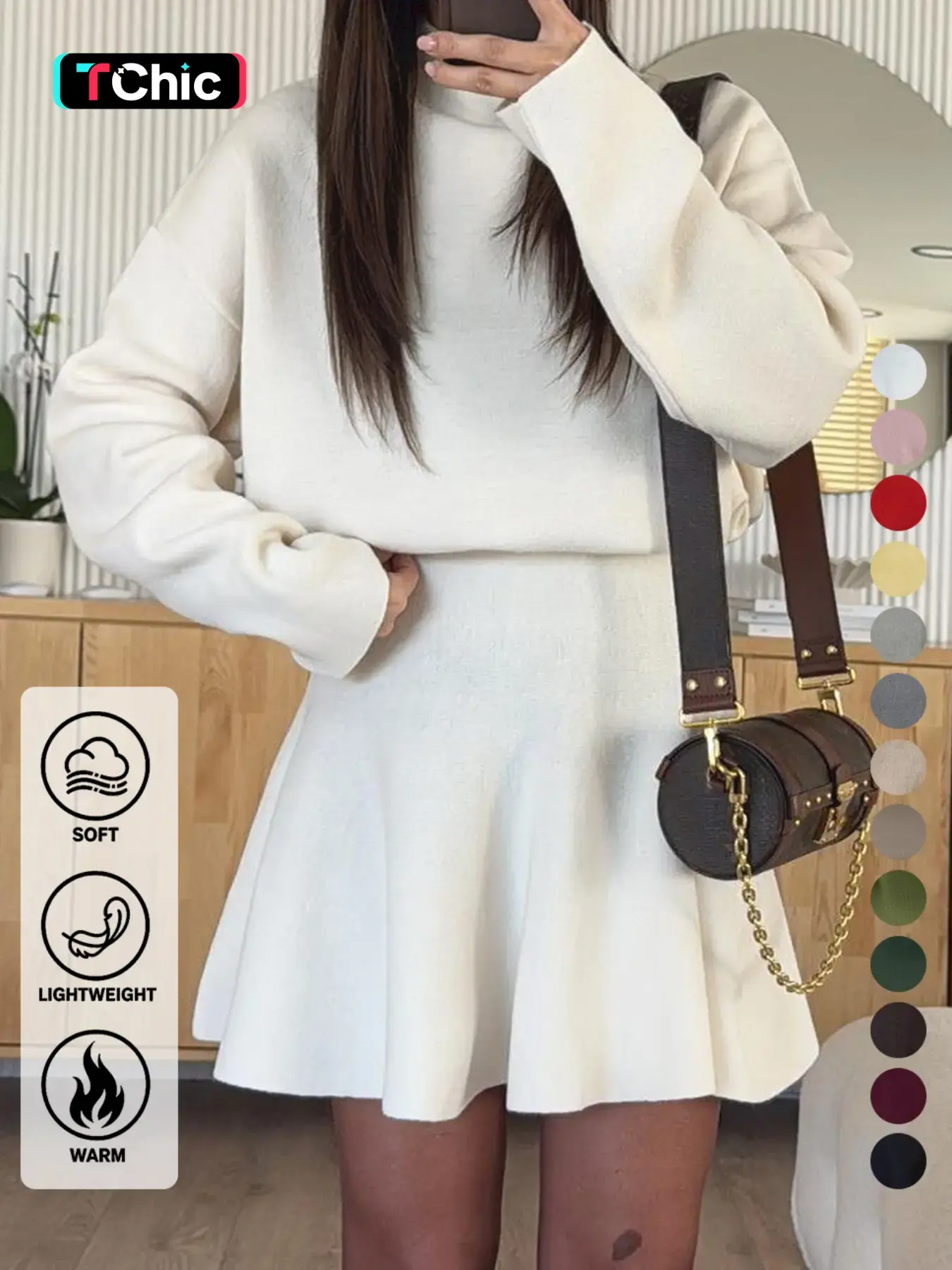 Elegant Plain Color Soft Sweater Dress for Women, Fitted Long Sleeve Knitwear, Perfect for Fall, Valentine's Day, and Vacations