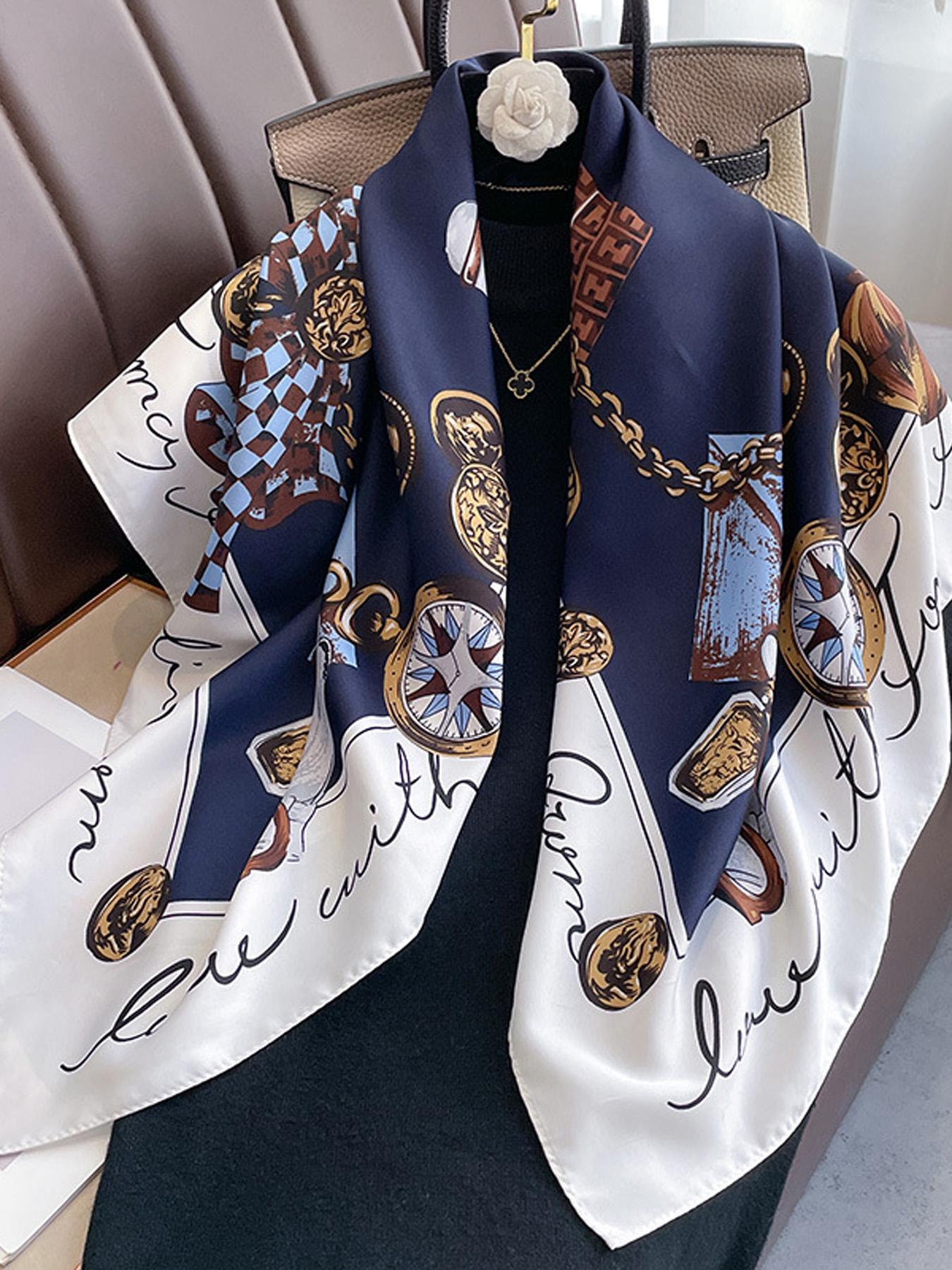 Fashionable Chain Print Scarf, Loose Fit, Versatile Neck Wrap Shawl Headscarf, Suitable for Travel Dating Decoration, Air Conditioning Room Use