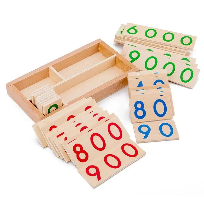 Wooden Numbers Cards 1-9000, Montessori Early Math Learning Tools, Preschool+ Educational Math Toys, Wooden Cards for Children’s Early Education