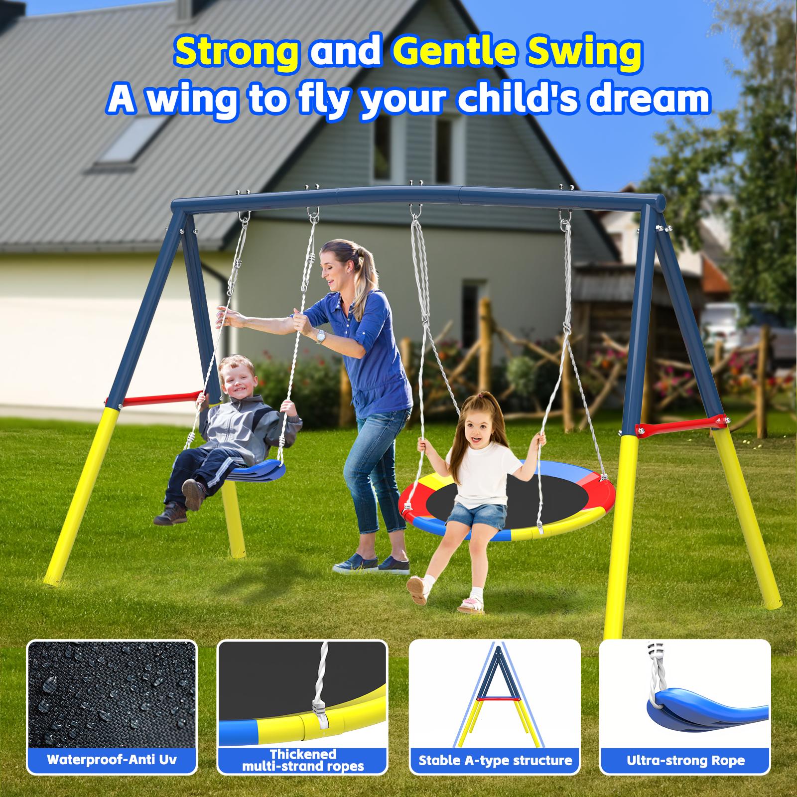 Mersco 10-16FT Heavy Duty Trampoline with Enclosure Net & Swing Set Outdoor Big Trampoline for Backyard, Kids Trampoline with Basketball Hoop, 1320LBS Capacity