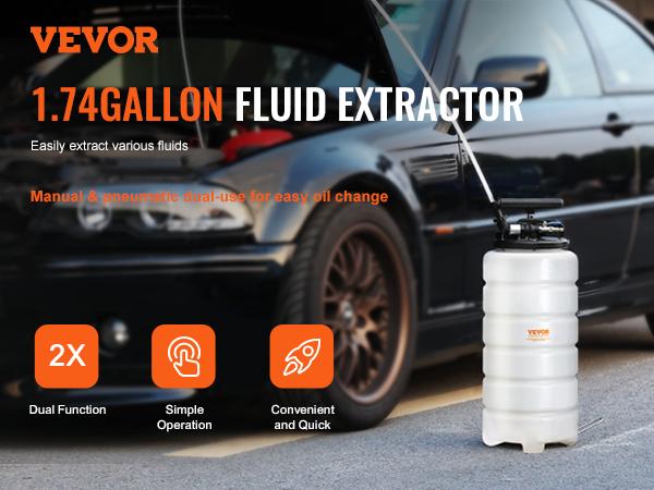 VEVOR Fluid Extractor, 1.74 Gallons (6.5 Liters), Pneumatic/Manual Oil Changer Vacuum Fluid Extractor with Dipstick and Suction Hose, Oil Extractor Change Pump for Automotive Fluids Vacuum Evacuation