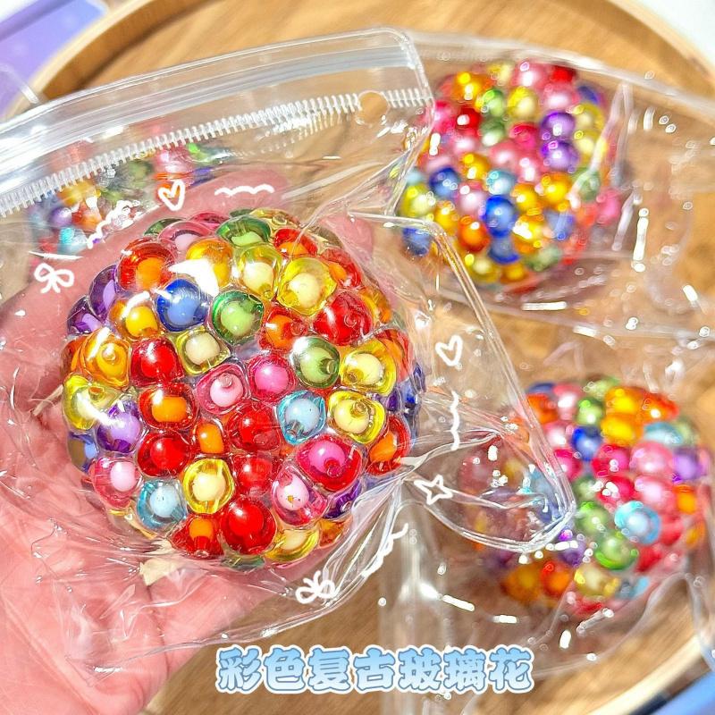 Creative Pop Beads Squishy, Noise Making Fidget Ball, Moldable Pearl Colorful Ice Cube Handmade Ball, Bracelet Style Stress Relief Squeeze Toy