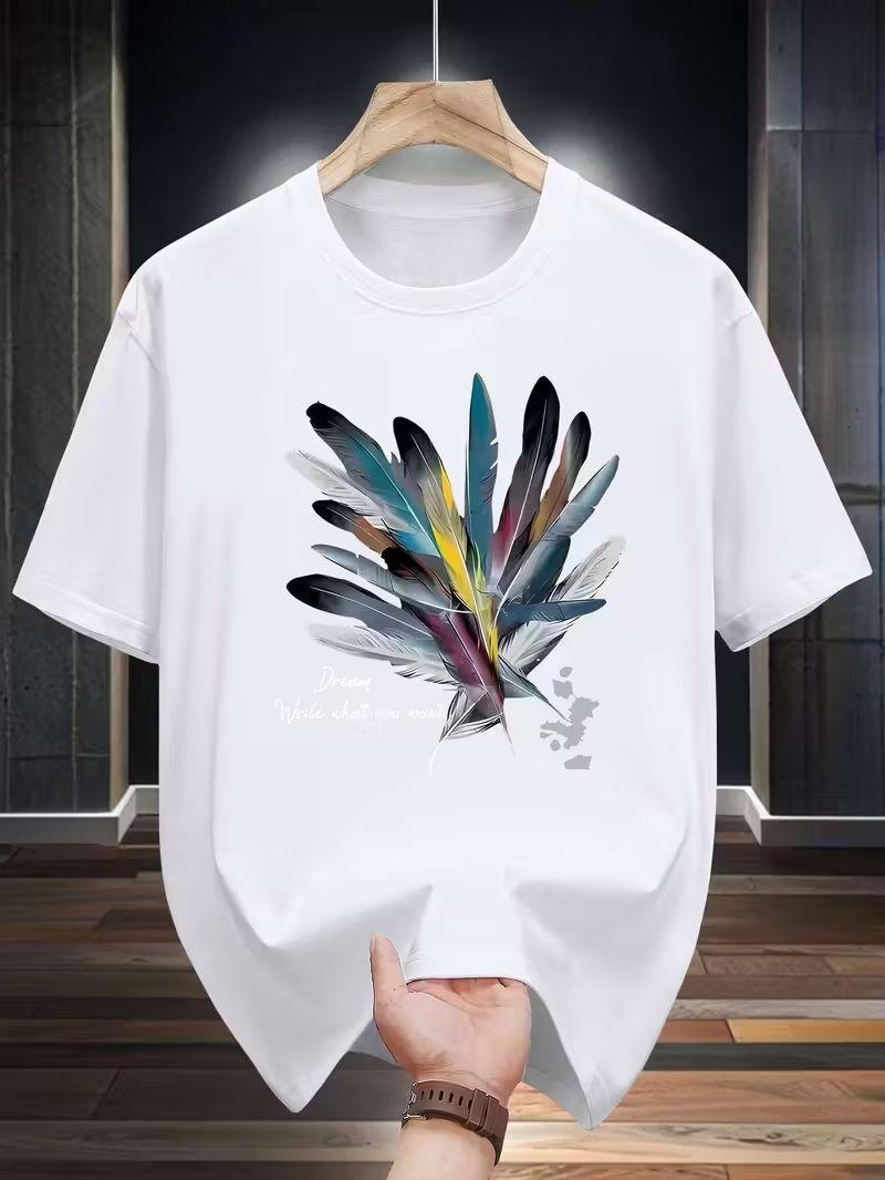 Men's Casual Sporty Short Sleeve Shirt, Casablanca Print, Comfortable Round Neck T-Shirt for Outdoor Gym Shopping, Trendy Versatile Men's Clothing