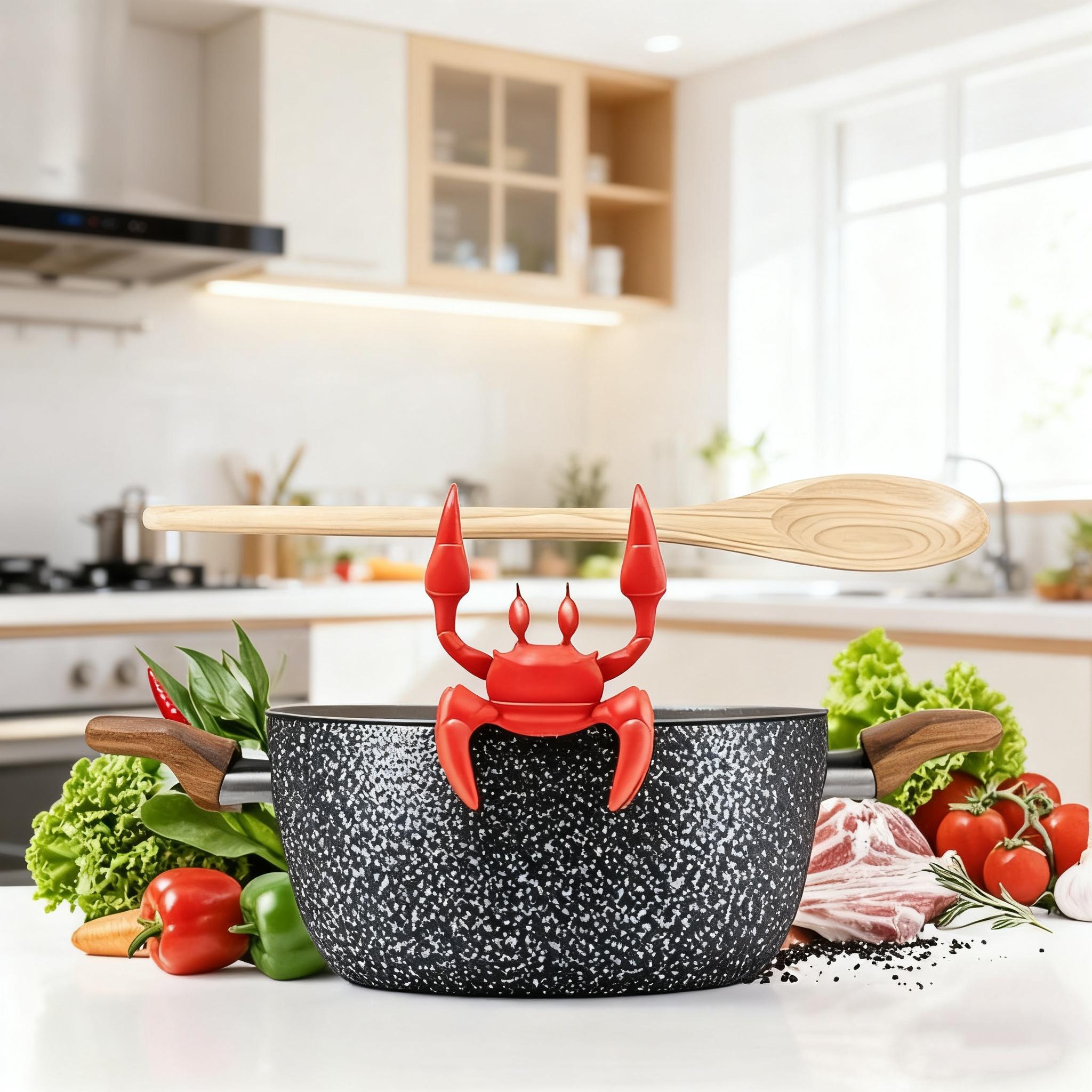 Creative Crab Silicone Utensil Holder Set, 3 Pieces Includes Spoon Rest, Heat Resistant Stand, Stove Steam Release Vent