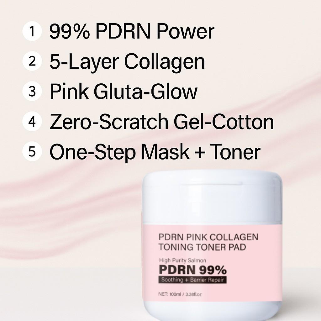 1PCS PDRN Pink Collagen Toning Toner Pad Deep Cleans Pores Unclogs Pores Improves Skin Radiance Suitable for All Skin Types
