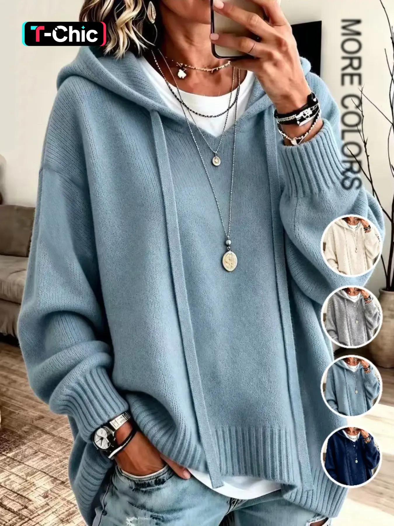 Women's Loose Fit Hooded Sweatshirt, Fall Winter New Arrival, Casual Drop Shoulder Lantern Sleeve, Elegant Soft Knit Pullover, Long Sleeve Top, Casual Sweatshirts