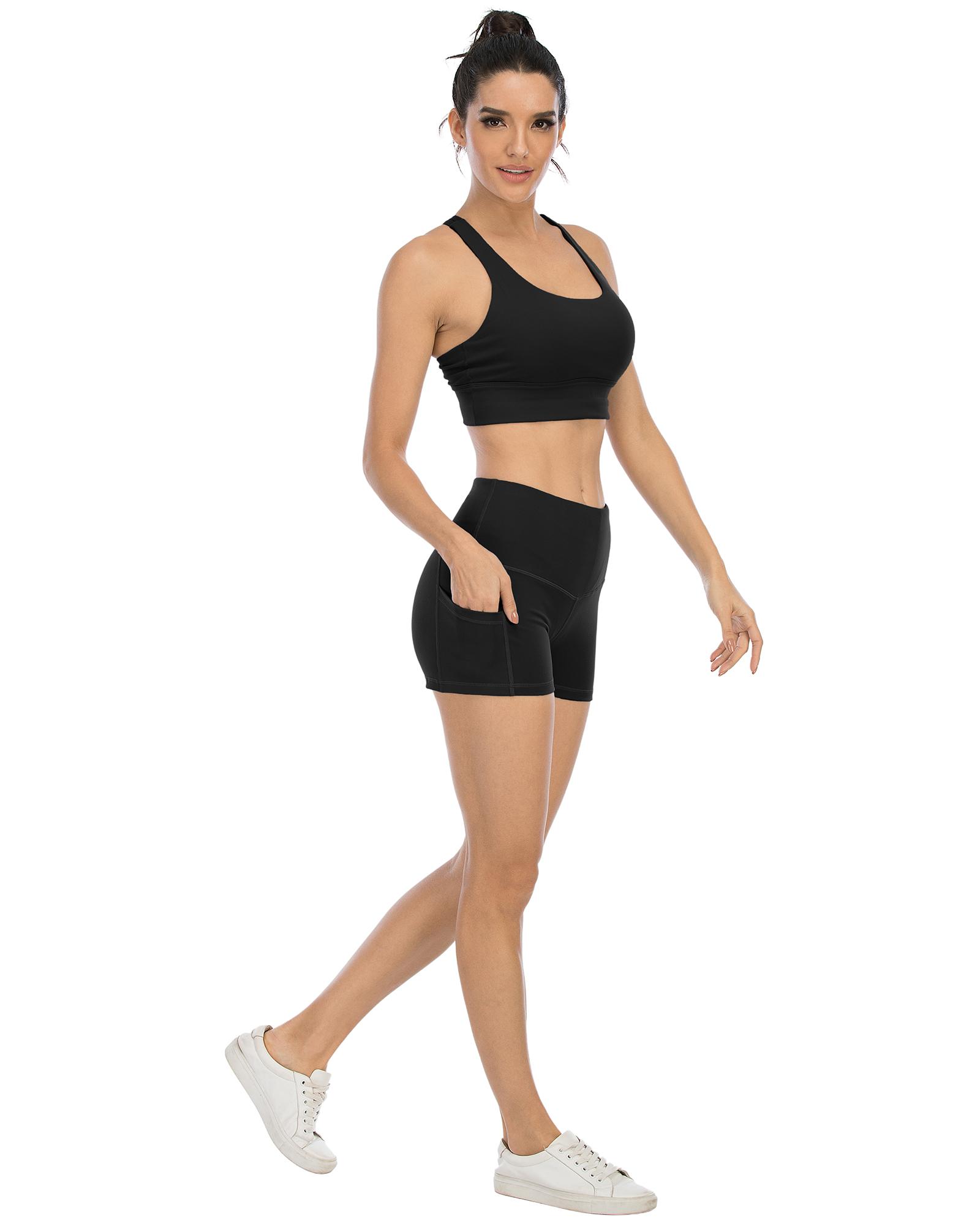 CHRLEISURE 3/5PCS  Women's Shorts With Pockets High Waisted Bikershorts For Exercise & Yoga Shorts Leggings Gym Bikershorts