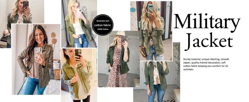 Goranbon Womens Military Anorak Jacket Zip Up Snap Button Parka Safari Utility Coat Outwear with Pockets