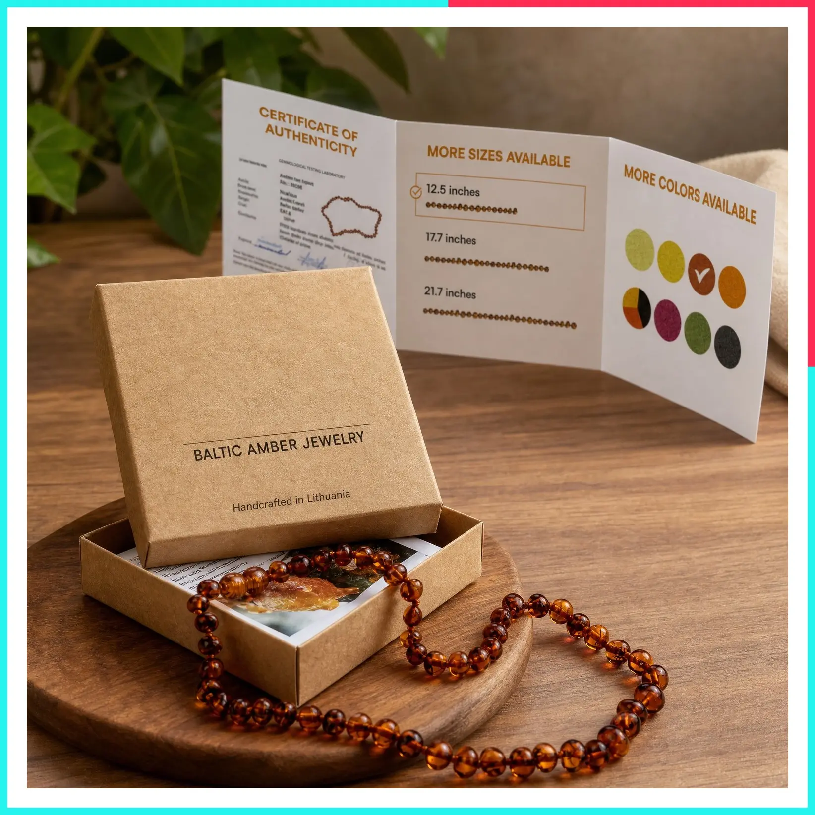 Genuine Baltic Amber Necklace - 12.5" Polished Beads, 8 Colors | Authentic Certified Unisex Handmade Jewelry