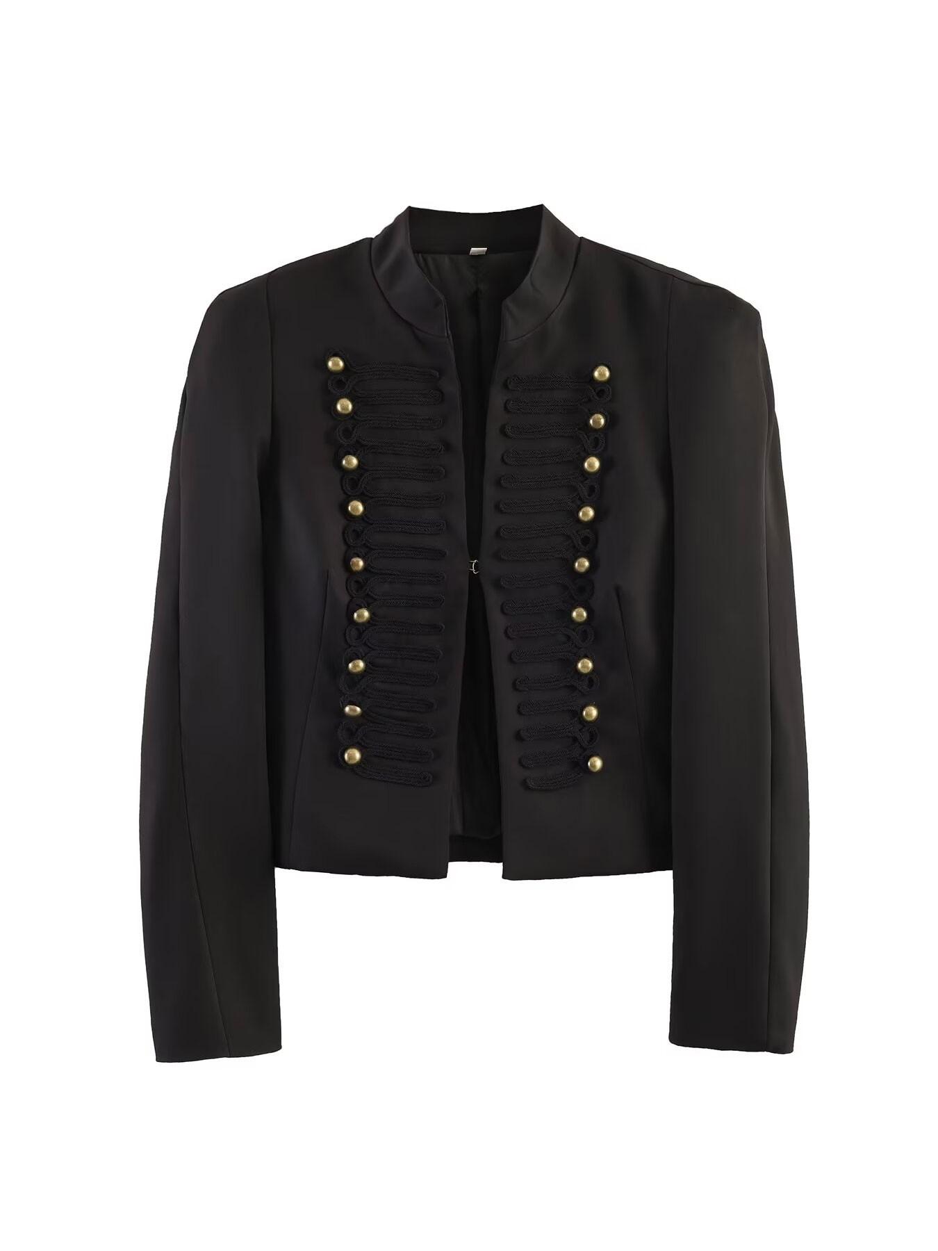 Women's Four-Season Retro Vintage Court Style Stand Collar Short Jacket Coats, Dual Gold Buttons, Waist Cinch, Fashionable Elegance Outerwear for Office and Dates, Fit