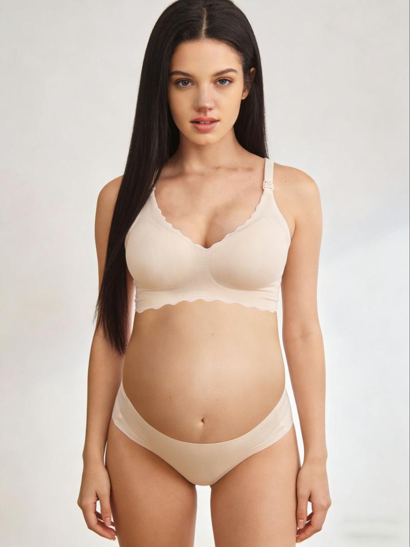 Women's Nursing Bra Pregnancy Maternity Bra Wave Edge Striped Fabric Vest Style Adjustable Shoulder Straps Removable Sponge Pads Suitable for Pregnancy & Breastfeeding