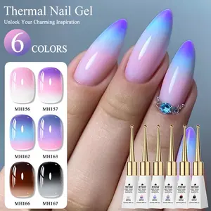 MTSSII 6Pcs 10ml -  Pink Purple Trending Thermal Color-Changing Nail Gel, Temperature-Reactive Polish With LED-Curable Glossy Finish, Professional Salon Nail Art For Women, Fashion Solid Color Gel For Salon-Quality Manicures