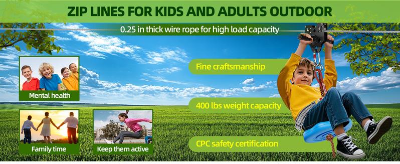 60-200FT Backyard Zip Line Kit for Kids and Adult Up to 400LBS with Stainless Steel Ziplines Spring Brake and Safety Harness, Outdoor Christmas and Birthday Gifts for Kids 60-200FT Backyard Zip Line Kit for Kids and Adult Up to 400LBS with Stainless Steel Ziplines Spring Brake and Safety Harness, Outdoor Christmas and Birthday Gifts for Kids