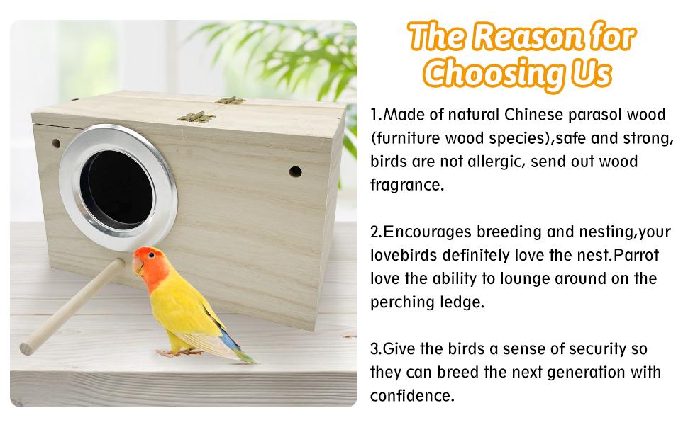 Parakeet Nesting Box Bird House for Cage Wood Mating Box Bird Breeding Box for Lovebirds, Cockatoo, Budgie, Finch, Canary Small and Medium Sized Birds (M:7.9 * 4.7 * 4.7 inch)