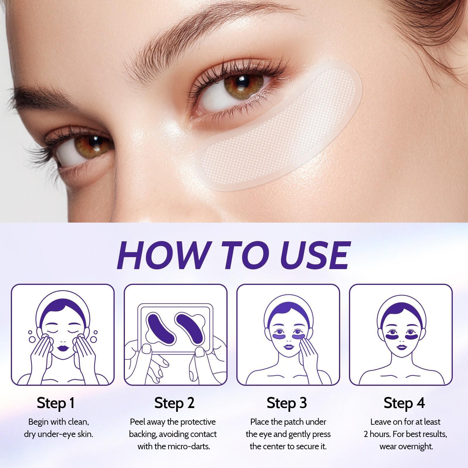 ATOANY Micro-Needle Eye Patches (2-pack), containing 2,000 micro-crystals, enhance skin contact and infuse the skin with nourishing ingredients. Use these eye patches while sleeping to keep the eye area hydrated all night long.