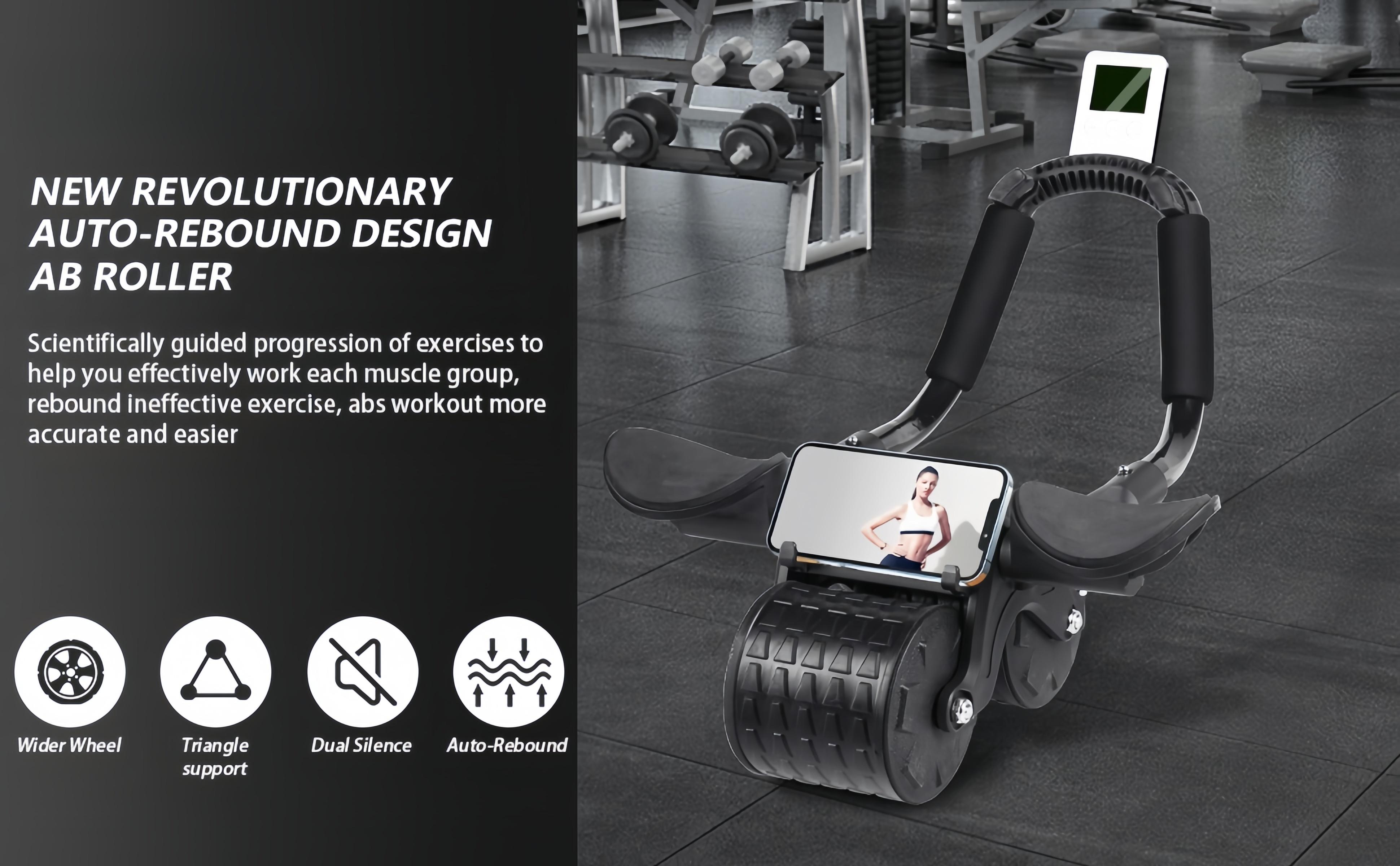 Ab Roller Wheel with Elbow Support, Automatic Rebound Abdominal Wheel,Ab Roller for Abdominal Exercise Machine,Abs Workout Equipment,Trainer Fitness Belly Training for Men & Women